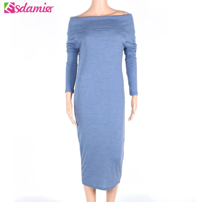 100% Хорошая Обратная Связь Сексуальная С Плеча Трикотажные Dress For Women осень Длинным