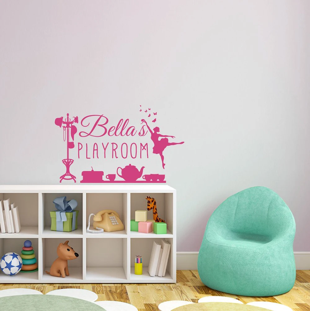 

Custom Personalized Playroom Sign for a Girl Wall Decal Home Decoration Bedroom Door Stickers Dancer Ballet Mural Decals D514