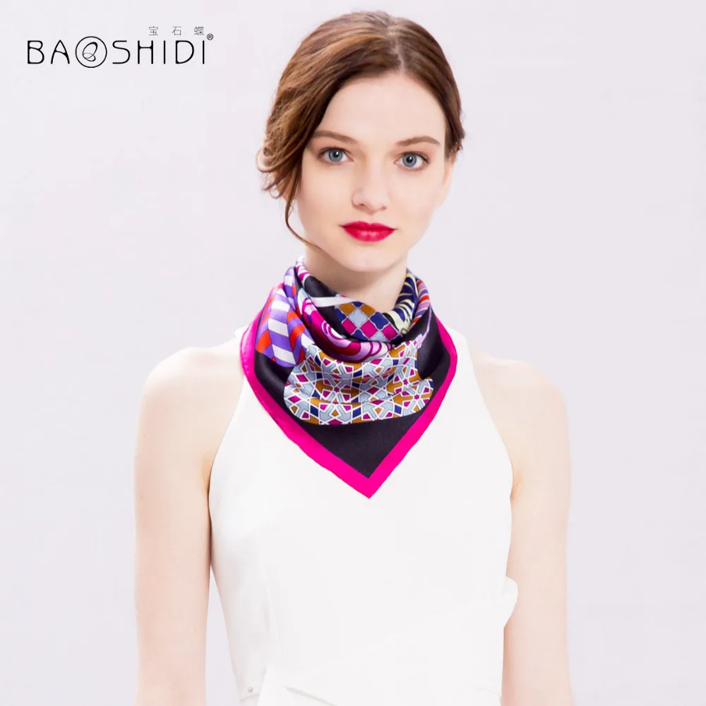 Шелковый платок [BAOSHIDI] для женщин, мини-квадрат, модные шарфы на шею, роскошный бренд, платочки весенне-летнего сезона для леди.