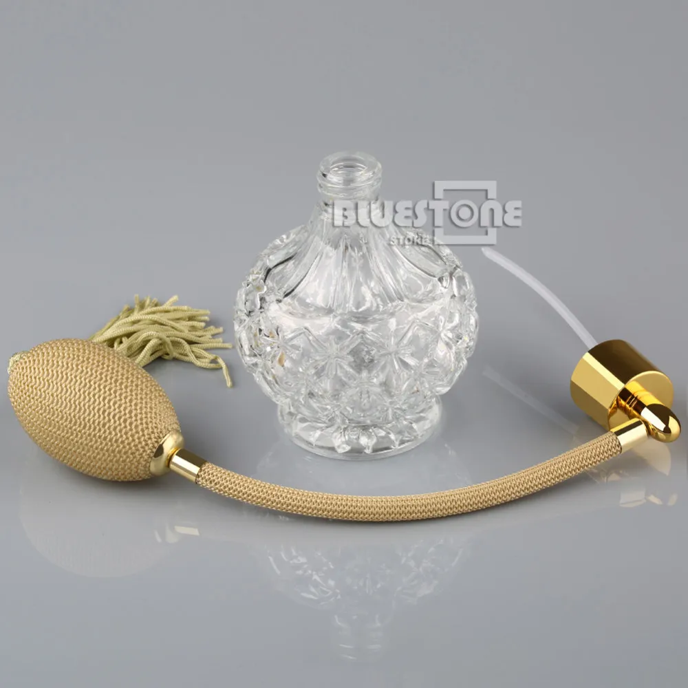 Clear Crystal Glass Perfume Bottle Atomizer with Yellow Long Tassel Spray Pump 80ml | Красота и здоровье