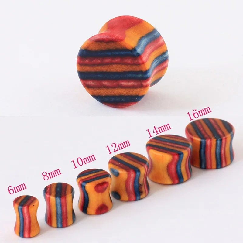 B Colorful Alisouy 2 шт для тоннелей в ушах на теле пробки Большой Калибр пирсинг, экспандер Природный синий красочный Дерево 6-20 мм Пирсинг Украшения для тела для мужчин - Окраска металла: B Colorful