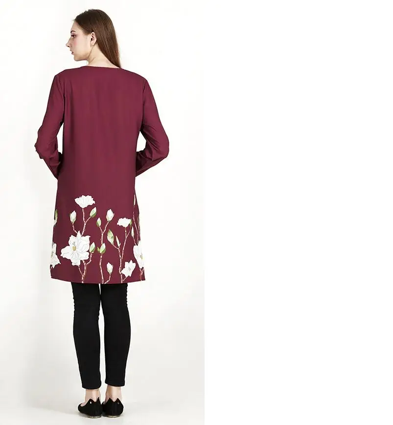 2018 Women's Loose Dresses New Fashion Digital Printing Long Sleeve Round Neck Zipper Vestidos Kaftan Abaya Dubai Muslim Dress |