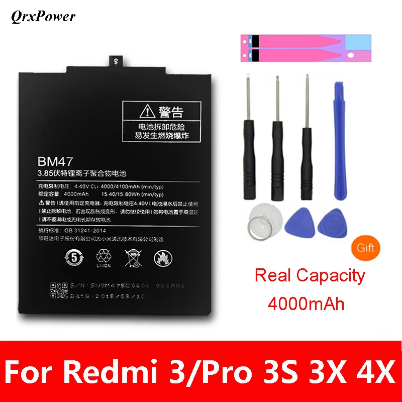 Оригинальный BM47 аккумулятор для мобильного телефона Xiaomi Redmi 3 3S 3X 4X pro реальная