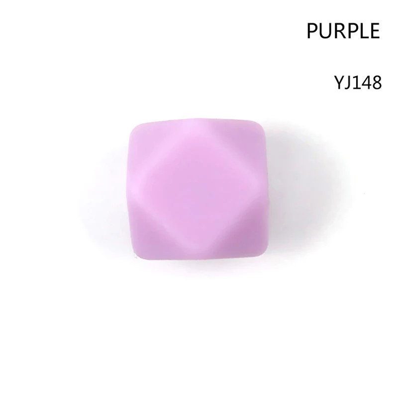 Purple 100pcs 100 шт, шестигранные силиконовые бусины, 14 мм, прорезыватели для зубов, Детские Прорезыватели, кусачки, бусы, ожерелье, соска, цепь, ювелирные изделия, BPA бесплатно, жевательные игрушки - Цвет: Purple 100pcs