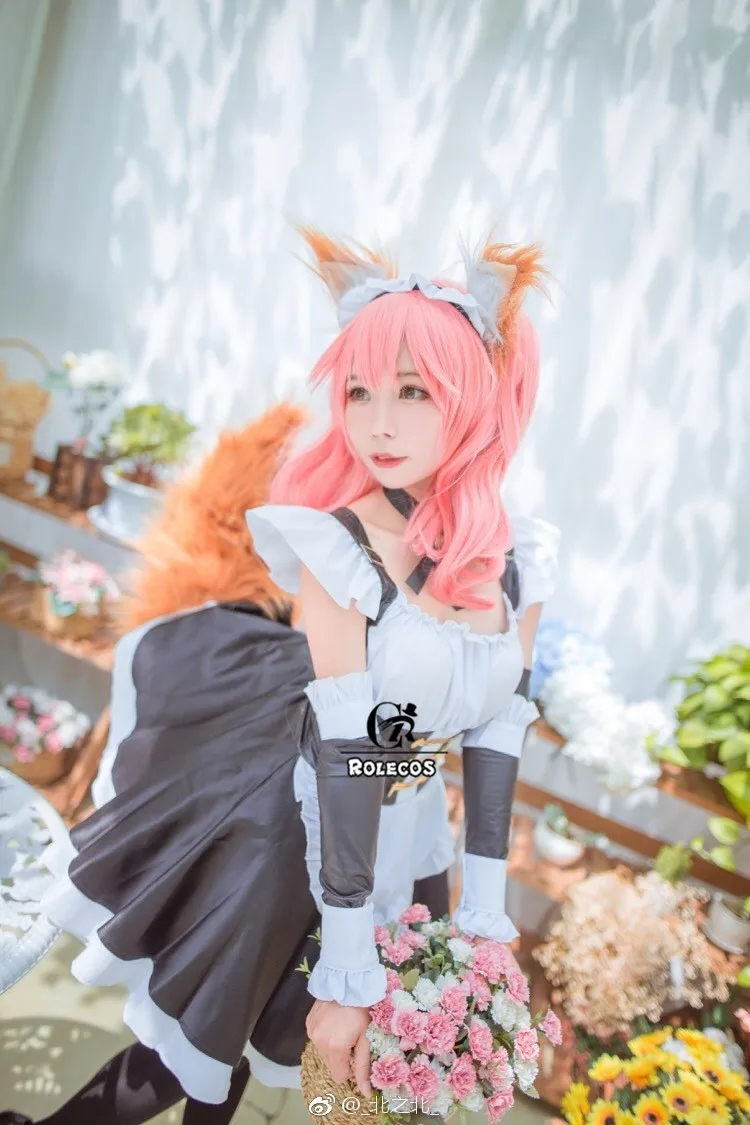 ROLECOS игра Fate Grand Order Косплей Костюм Tamamo no Mae косплей костюм одежда горничной с головной убор для женщин Косплей Костюм