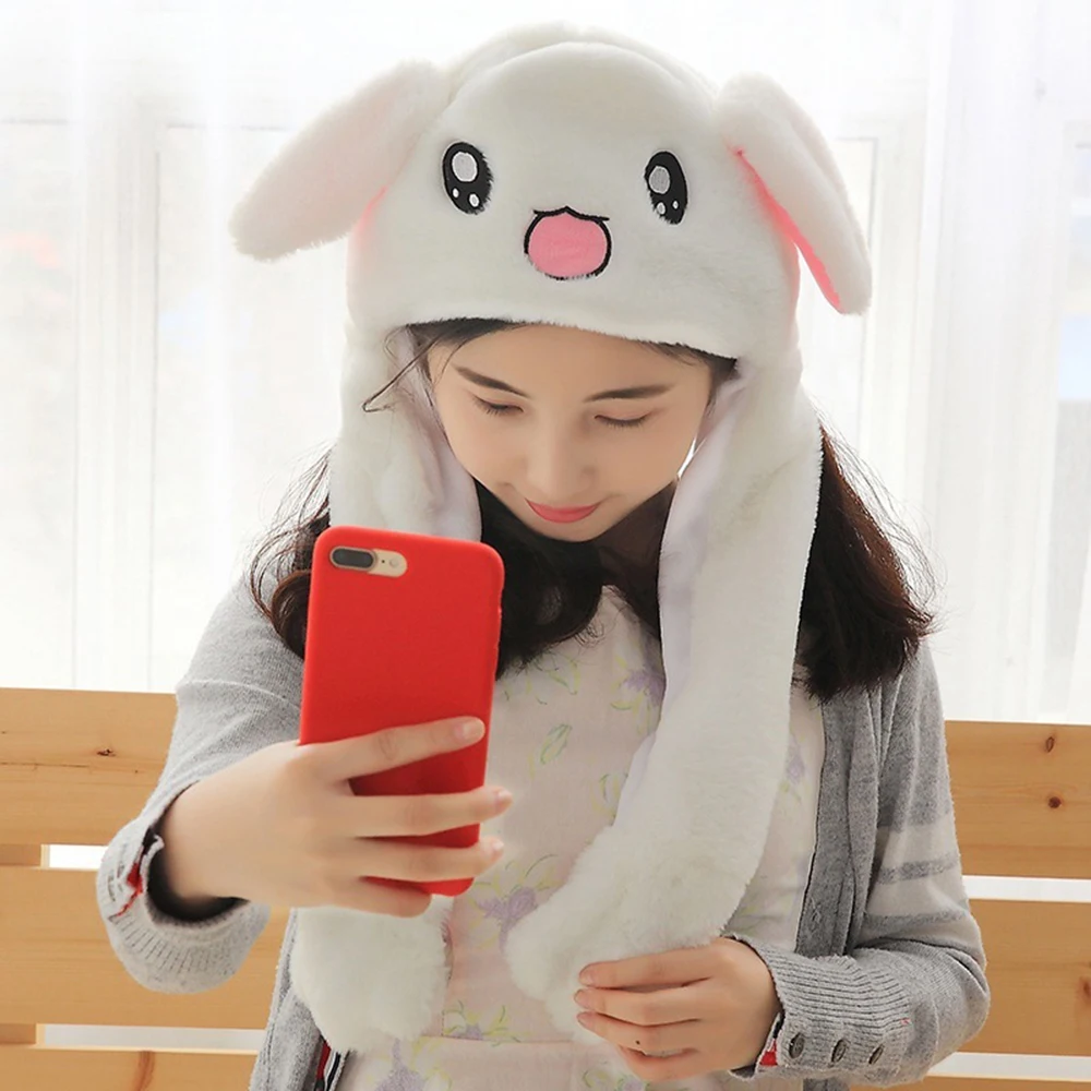 Шапка с милыми заячьими ушками, может двигаться, подушка безопасности, магнитная шапка, плюшевая, подарок, танцевальная игрушка, бархат, унисекс, новинка, теплая, Прямая поставка