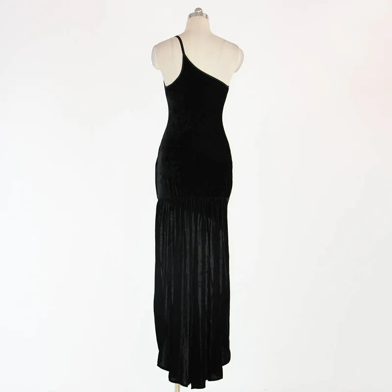 Элегантное женское платье макси на одно плечо без рукавов черное синее Vestidos De Festa