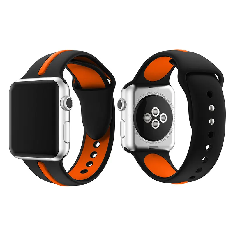 Black Orange Полосатый силиконовый ремешок для Apple Watch Sport Correa Loop Band Замена для iwatch IOS Smartwatch Браслет серии 4/3/2/1 - Цвет: Black Orange