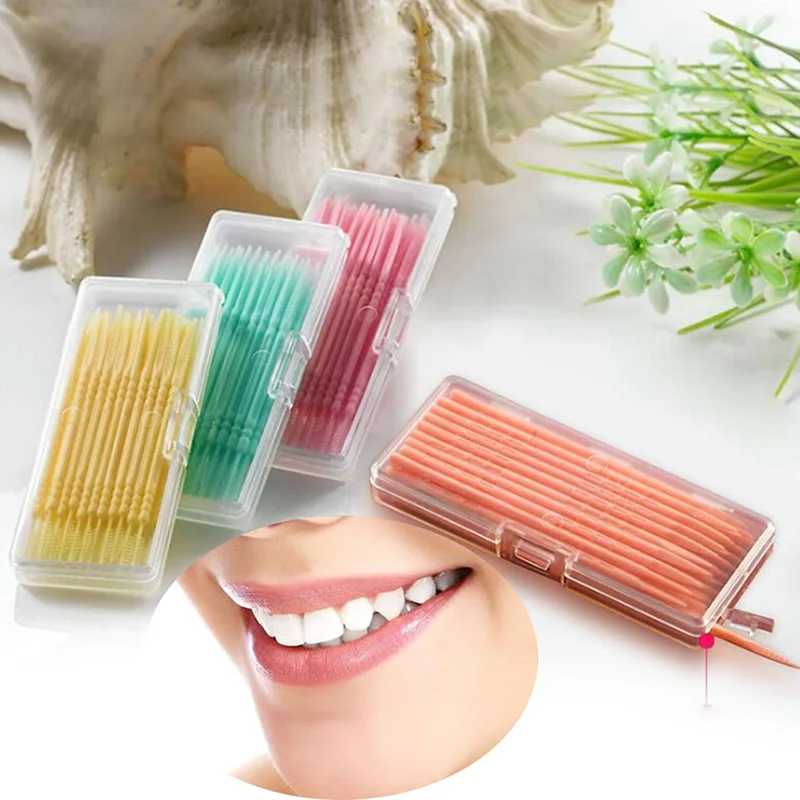 

40Pcs/ box Portable Double-headed Plastic Toothpick 6 Colors Oral Dental Picks Eco-Friendly Tooth Pick