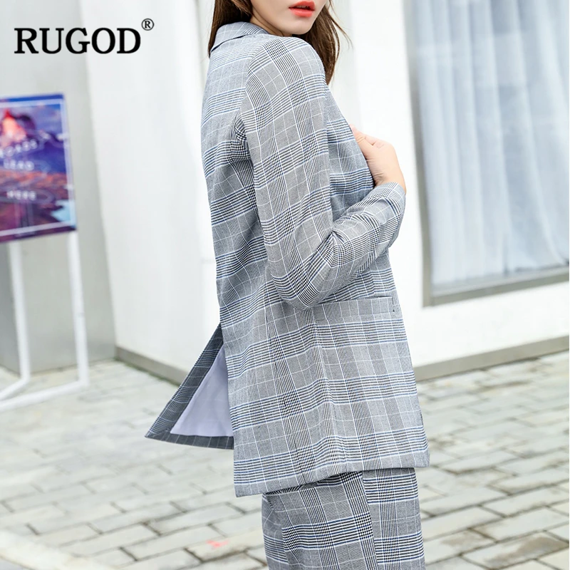 Женский костюм RUGOD клетчатый из двух предметов с карманами и штанами 2019|Брючные