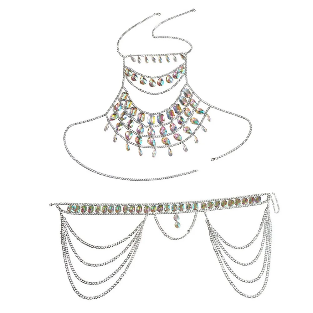 Rhinestone Body Jewelry Women waist belt chain top bra Harness Summer Bikini water drop bodychain Festival | Украшения и