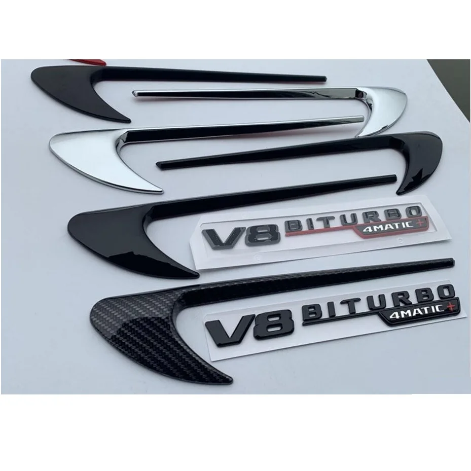 Хромированные черные Углеродные ножи V8 BITURBO 4matic + значки с эмблемой для Mercedes Benz C63s