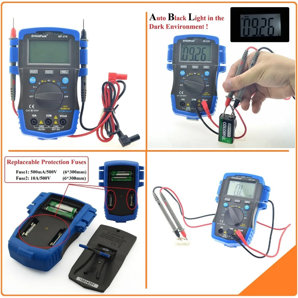 

HoldPeak HP-37K Авто Диапазон Цифровой мультиметр Сопротивление Емкость Частота Testeur электрика