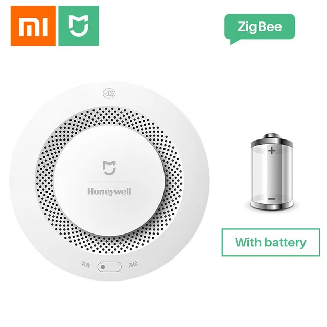 with battery Mijia Honeywell пожарная сигнализация датчик дыма детектор газа работает с многофункциональным шлюзом 2 умный дом Безопасность приложение управление - Цвет: with battery