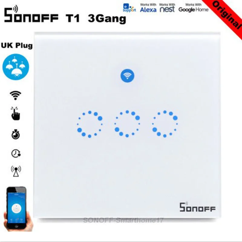 Настенный сенсорный светильник Sonoff T1 UK с Wi-Fi переключатель 1/2/3 Gang Touch/Wifi/433 RF/APP