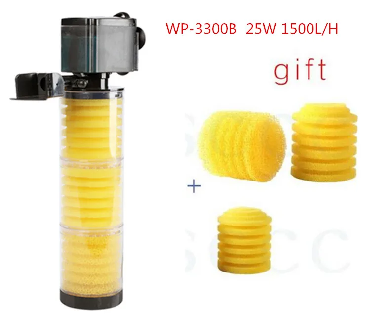 WP-3300B Фильтр для аквариума+ воздушный насос 3 в 1 бесшумный аквариум погружной фильтр кислород внутренний насос губка водяной насос с распыление дождя - Цвет: WP-3300B
