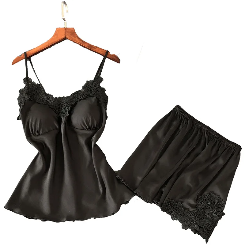 Летний пижамный комплект с бюстгальтером подкладкой женская модная атласная