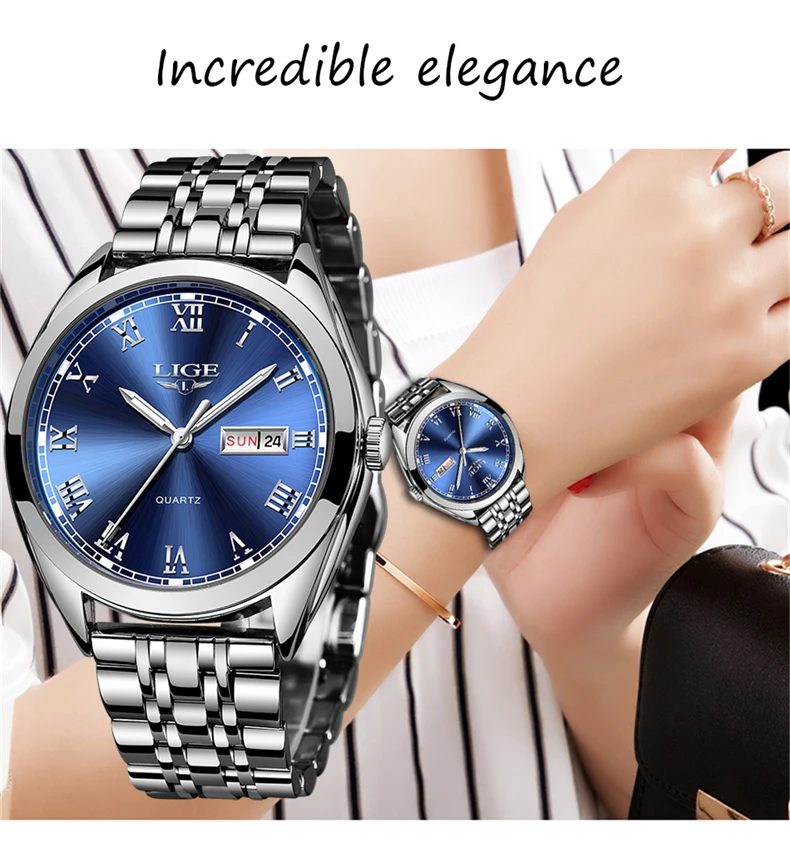 Reloj2020 женские часы LIGE Топ бренд модные часы Ms. все стальные кварцевые женские часы водонепроницаемые часы с календарем секундомер