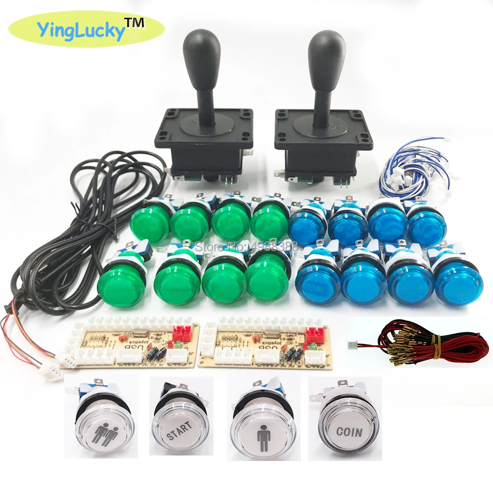 2 игроков Аркады Джойстики DIY Kit нулевой задержкой USB энкодера джойстик в американском стиле 28 мм Кнопка PC Mame Raspberry pi 1 2 3 - Цвет: Зеленый
