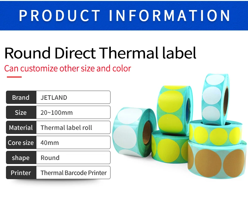 Direct Thermal Label Roll, Color / White Round Stickers, 1 Rolls, Packing seal label sticker