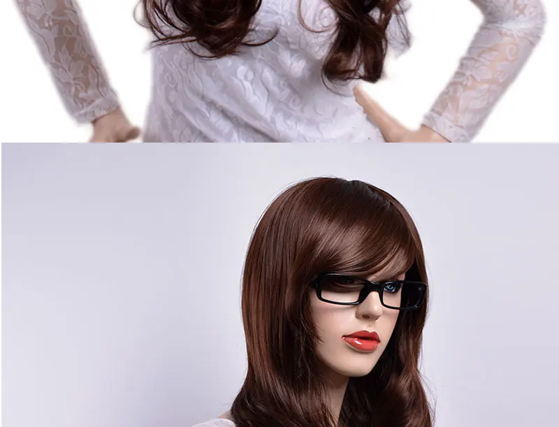 MSI Wigs коричневый цвет парики длинные волнистые с челкой волос Синтетические парики для женщин термостойкие волокна