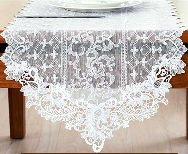 

Lace Table Cloth European Minimalist Table Runner White Coffee Household Delicate Table Flag