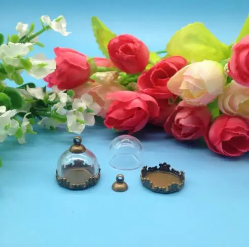 

20ets/lot15mmHollow half Glass dome crown setting base 8mm cap glass vials pendant DIY glass cover globe necklace pendant charms