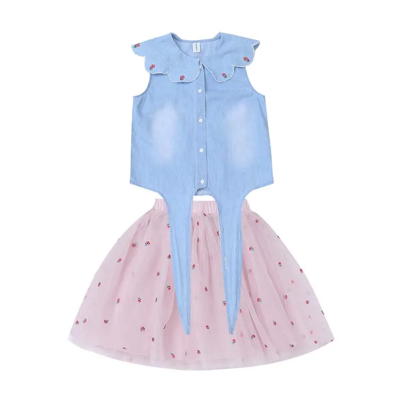 Fashion girls clothes set summer kids cotton sleeveless tops+tutu dress 2pcs outfits for children fashion wedding clothing | Детская
