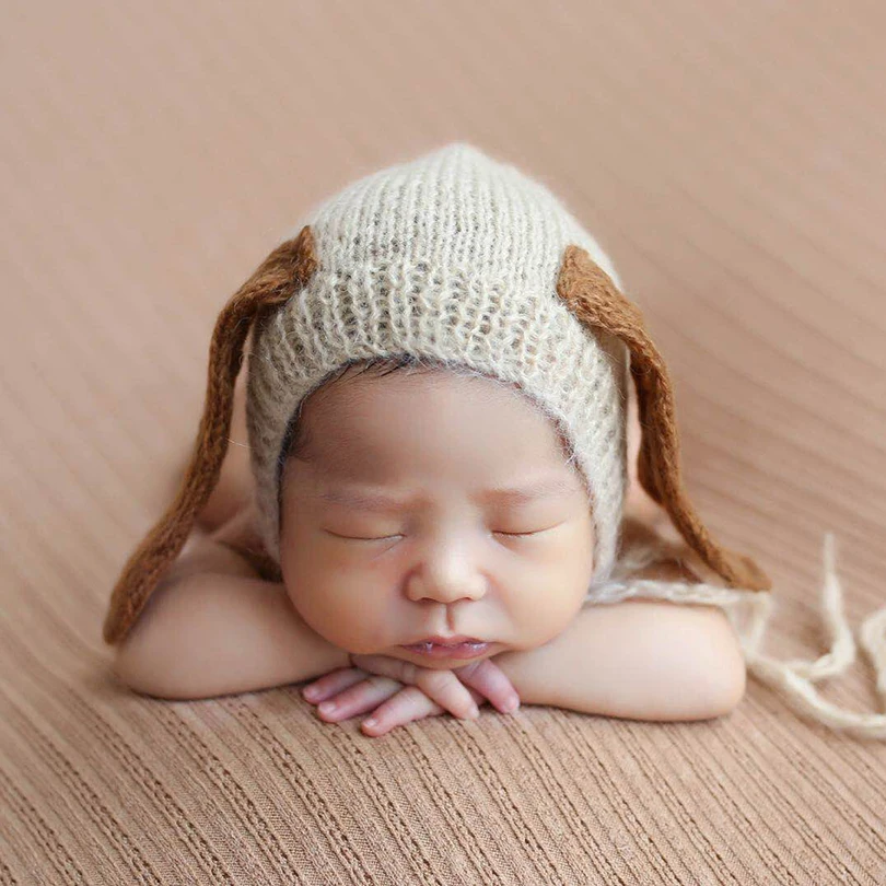 Newborn Puppy Dog Bonnet Handmade Knitted Baby boy Doggy hat Photography props Teddy Bear bonnet | Детская одежда и обувь