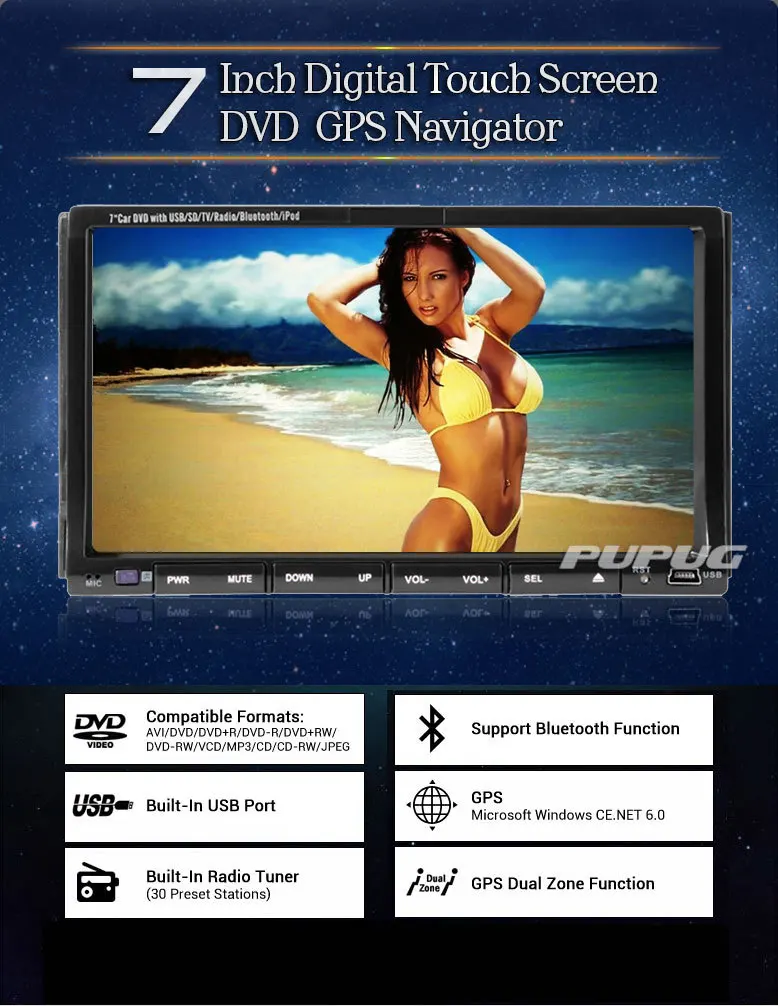 7 ''HD в тире Bluetooth GPS навигации автомобиля DVD CD MP3 плеер универсальный 2 DIN