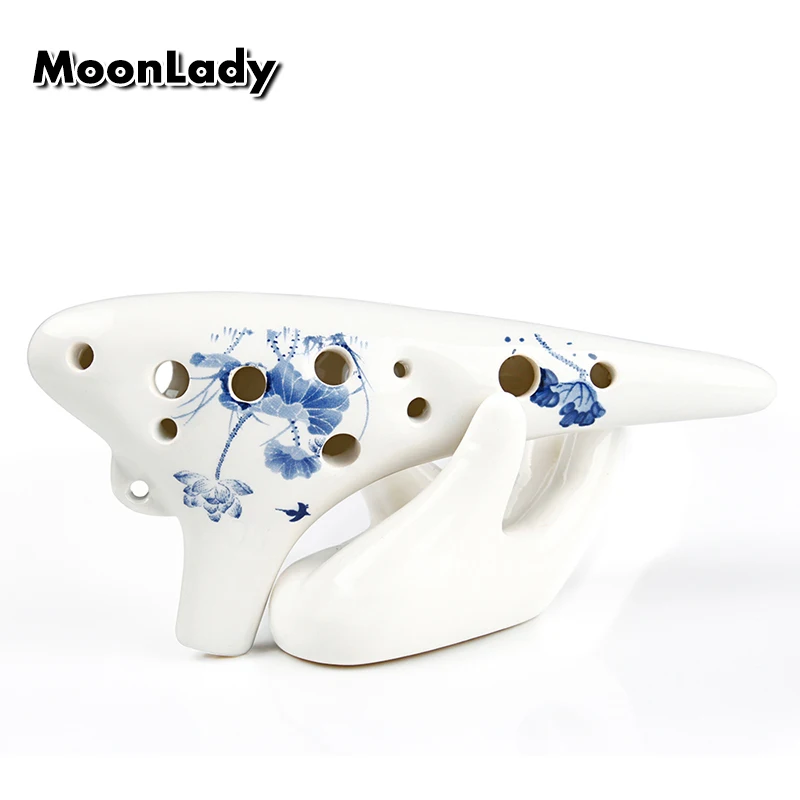 12 Holes Ocarina Soprano C Key Music Instrument Chinese Elements White Blue Woodwind | Спорт и развлечения