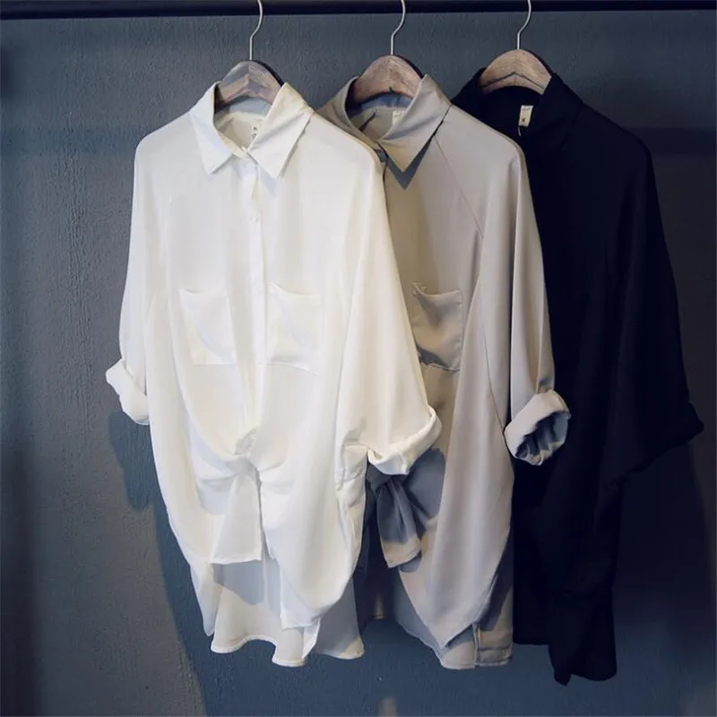 Boyfriend style Повседневная шифоновая белая Длинная женская блузка рубашка