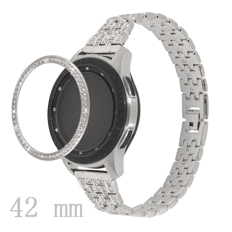 Silver (only ring) 42/46 мм металлический ободок Алмазная стальная шкала кольцо для samsung Galaxy часы кольцо клейкая крышка против царапин Смарт часы аксессуары - Цвет: Silver (only ring)