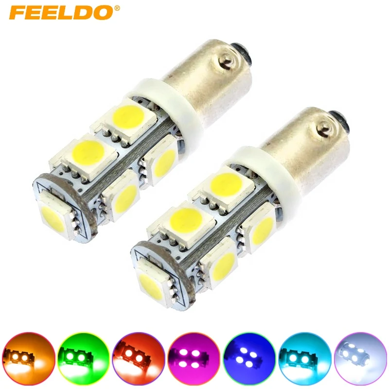 FEELDO 2 шт. 7 цветов BA9S T4W 1895 5050 Чип 9SMD 9LED Автомобильные светодиодные лампочки боковые