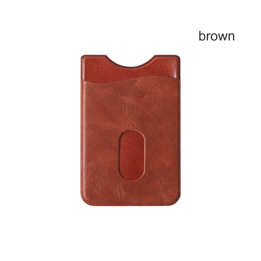 brown Кожаный держатель для карт, клейкая наклейка, Кредитная ID карта, мобильный телефон, задний карман, кошелек, чехол, наклейка, s сумка, чехол - Цвет: brown