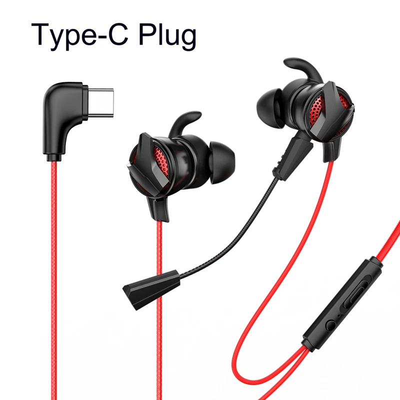 Typc-C Plug Red Baseus наушники-вкладыши 3,5 мм разъем типа C Проводная гарнитура для PUBG геймерские Наушники Hi-Fi наушники с микрофоном съемные - Цвет: Typc-C Plug Red