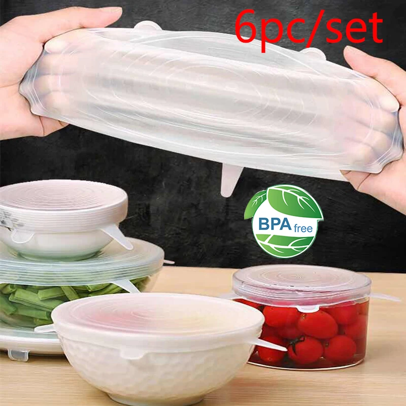 

6pcs Food Grade Keeping Food Fresh Wrap Reusable High Stretch Silicone Food Wraps Seal Vacuum Bowl Cover Stretch Lid