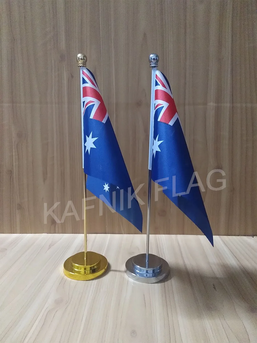 

KAFNIK,Australia Office table desk flag with gold or silver metal flagpole base 14*21cm country flag free shipping