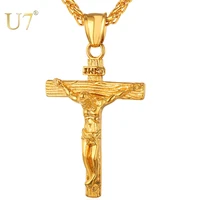 u7 men inri crucifix jesus piece stainless steel pendant necklace catholic religious cross gold hip hop jewelry father gift p624