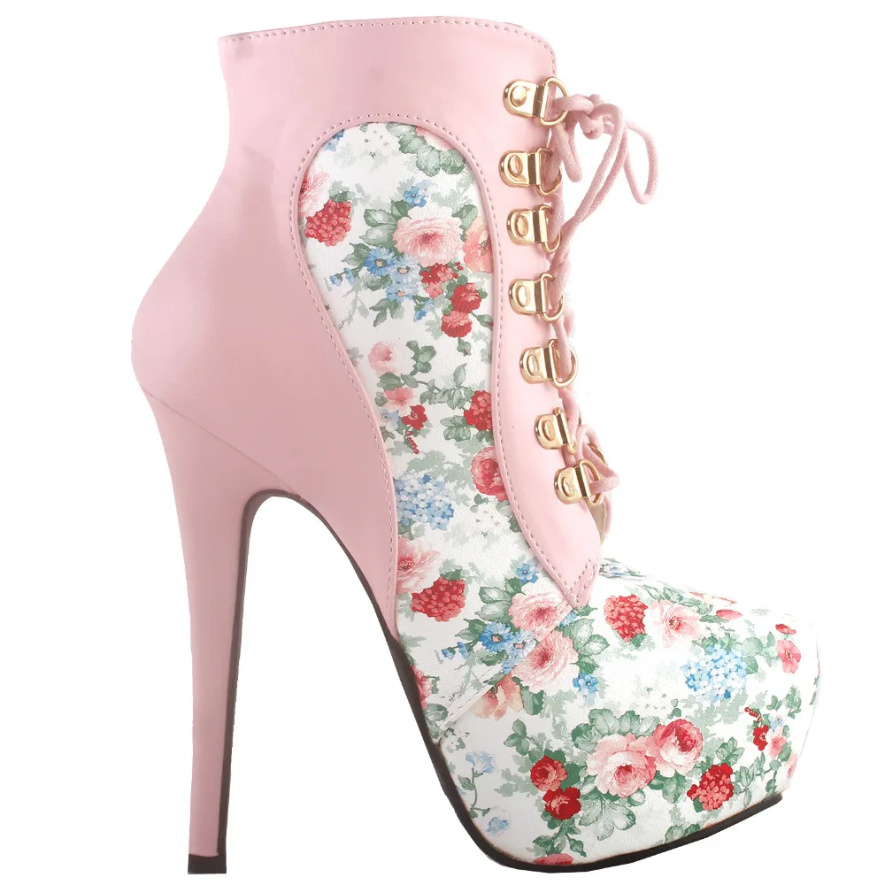 

LF80831-2 SHOW STORY Black/Pink/Purple Lace Up Stiletto Heel Gothic Ankle Boots