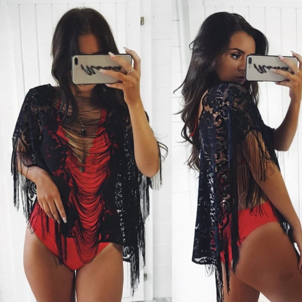 

Women Loose Black Hollow Out Blouses Smock Beach Kaftan Tops Shirt Sale