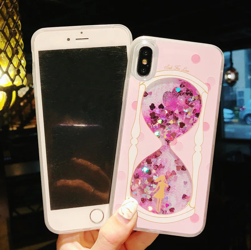Blucub Блестящий зыбучий песочный чехол для iPhone 6 6S 7 8 plus жидкие часы Чехол Plus