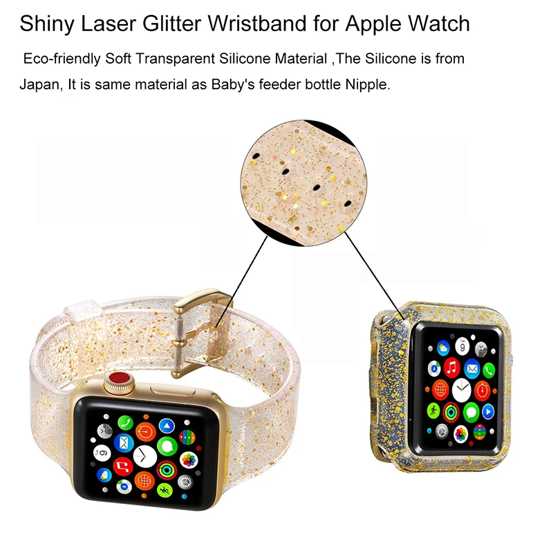 Цветной Блестящий Мягкий силиконовый спортивный чехол для Apple Watch 38/40/ 42/44 мм