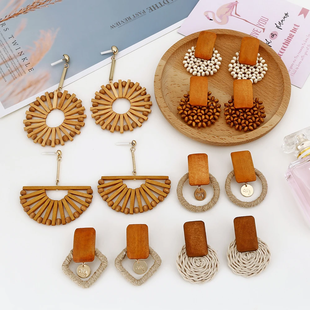 Женские винтажные серьги подвески из ротанга YAOLOGE круглые и вечерние