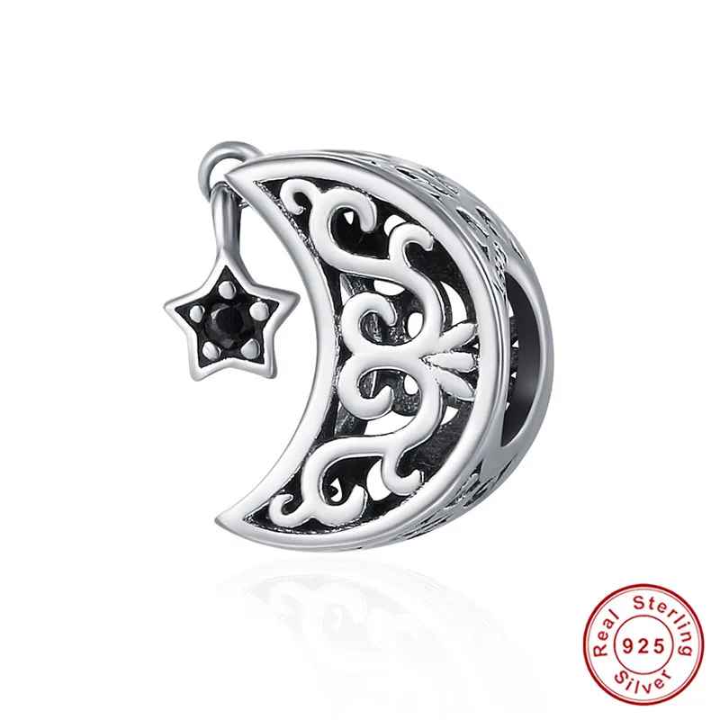 Fit Pandora браслет серебро 925 оригинальные богемные украшения с перьями S925 Винтаж Круглый Циркон сказка луна бусины для изготовления ювелирных изделий - Цвет: asd1248