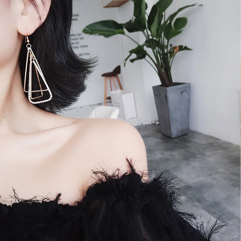 Корейский металл с треугольником стразами Мода яркие свадебные украшения