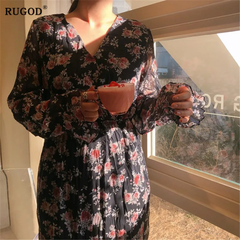 RUGOD/новая одежда платье с цветочным рисунком летняя блузка для женщин v-образный