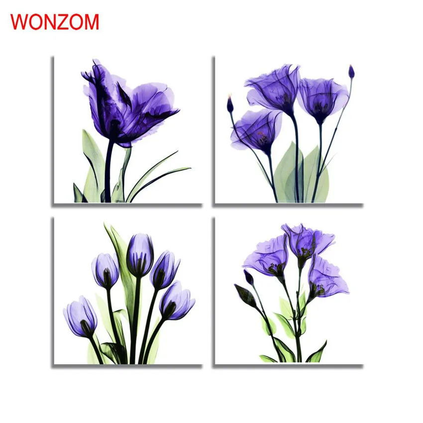4 шт. в рамке картины лотоса фиолетовые цветы холст художественные плакаты и