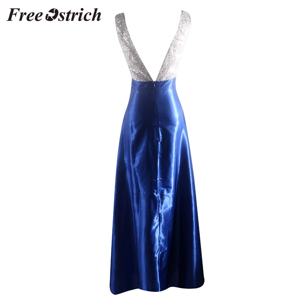 Женское платье-макси с блестками без рукавов глубоким v-образным вырезом