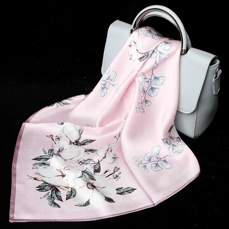 100% шелковый шарф женский модный роскошный небольшой платок с цветочным принтом